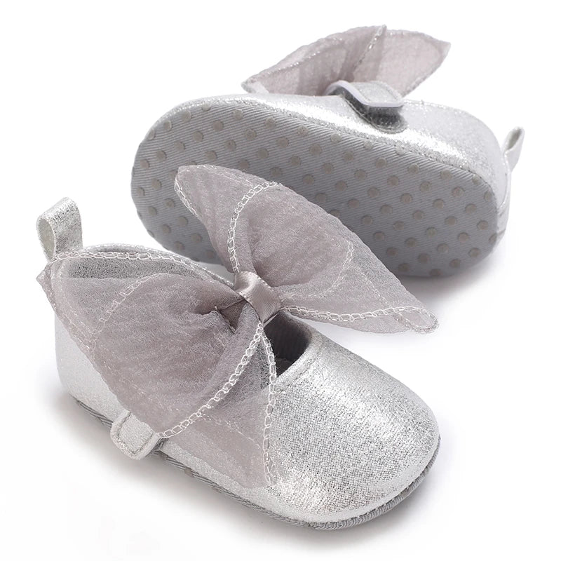 Spring and Autumn Baby Cute Silver Princess Shoes 0-12 Months Comfortable Walking Shoes for Baby Girls