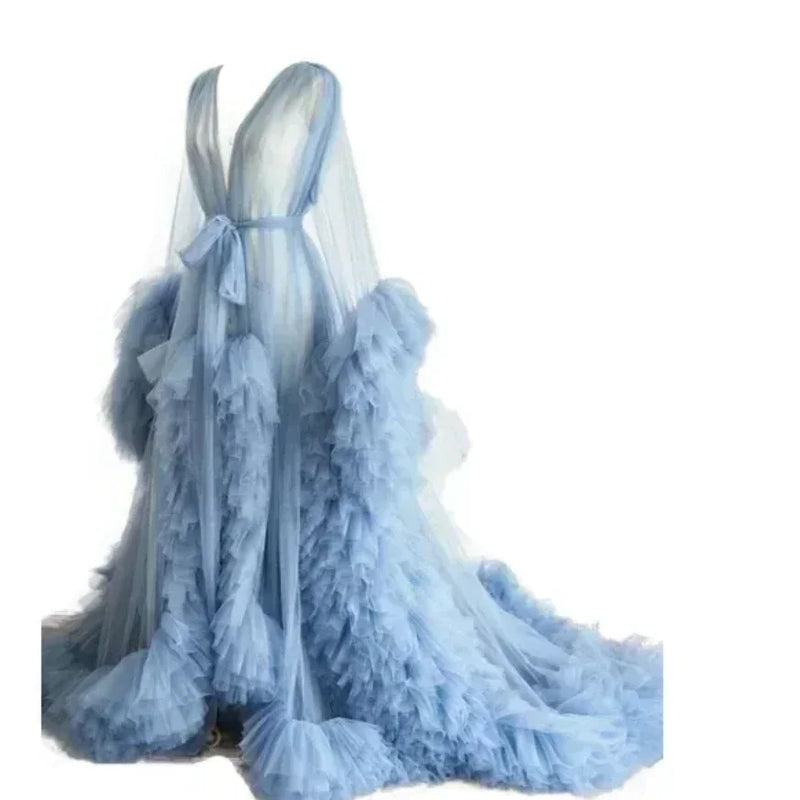 Women Dressing Gown Perspective Sheer Long Tulle Robe Puffy Pregnancy Maternity Dress for Baby Shower Nightgown Sleepwear Custom