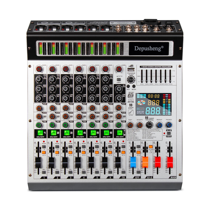 8 Channel Mixer Depusheng AG8 Professional Audio Mixing 99 DSP Digital Effects Audio Console Mixer DJ Console for Audio Stage