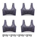 FallSweet 4PCS Plus Size Ice Silk Bra for Women Seamless Push Up Bralette Wireless Lace Brassiere Summer Underwear Lingerie Tops