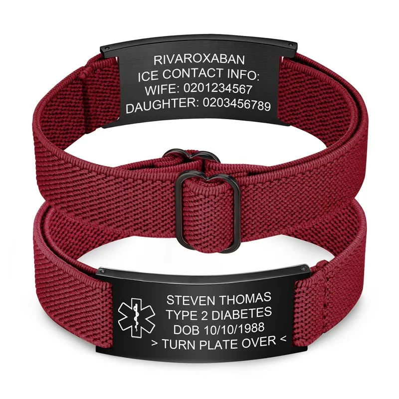Personalized Medical Alert Bracelet for Men Customized Elastic Strap Stainless Steel ID Engraved Medic - Visuel 21 | SAMAG