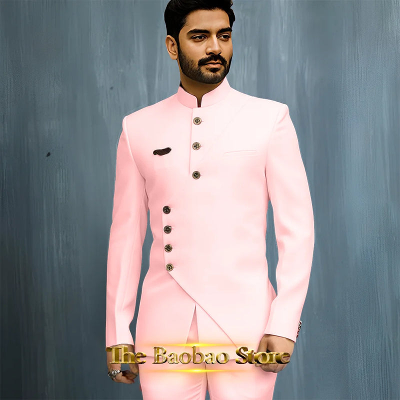 Matching Design Men's Suit 2pcs African/Indian Safiri Attire Customized Set with Gold Button for Wedding Party Formal Events