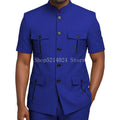 Mens Safari Suit 2 Piece Short Sleeve Suits for Men Regular Fit Stand Collar Suit African Clothes