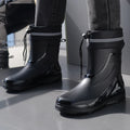 Outdoor work British style anti slip warm autumn and winter waterproof drawstring tied men's rain boots