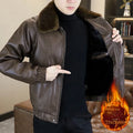 2025Men's Fleece-Lined Thickened Fur Collar Leather Jacket |  Autumn & Winter New Style  High-Quality