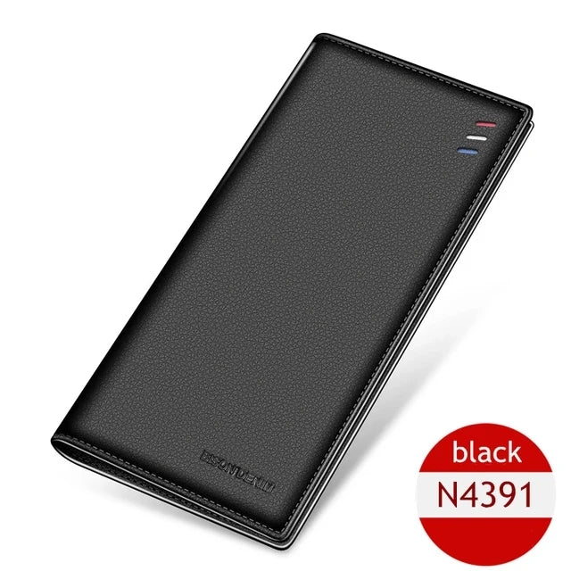 BISON DENIM Genuine Leather Long Wallet Business Men's Soft Thin Wallet Card Holder Luxury Brand Design Handy Male Purse Bag
