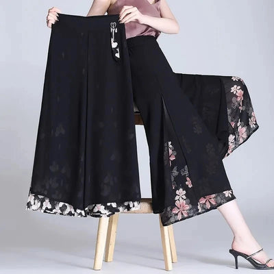 Korean Fashion Capri Pants Women Black Print Summer Thin | SAMAG