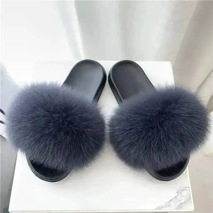 Women Real Raccoon Fur Slides Fluffy Luxury Furry Open Toe Slippers Indoor Outdoor Summer Sandals Non Slip Soft Comfy Sole Cozy