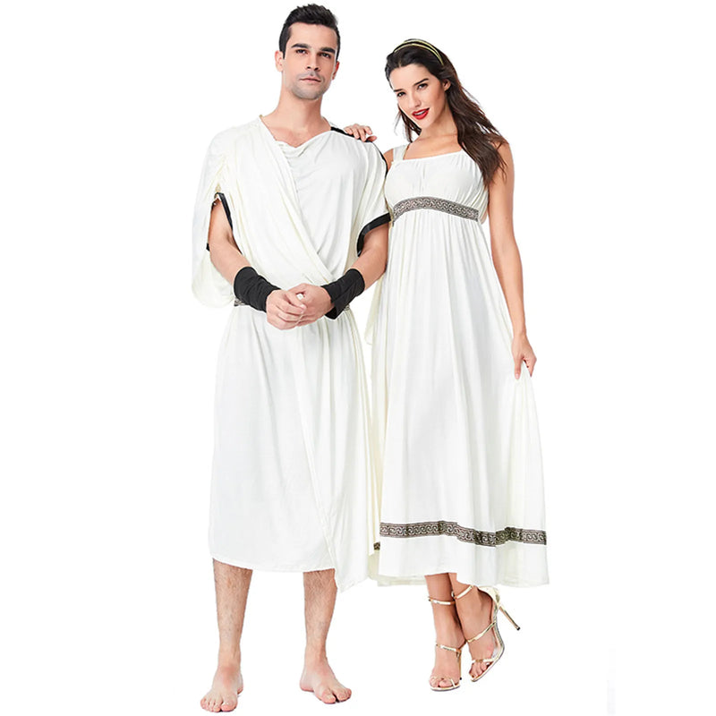 Women Mens Greek God Costume Women Ancient Roman Cosplay Dress Up Outfit Men Greek Robe for Halloween Party