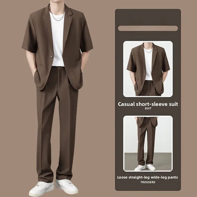 Summer Thin Ice Silk Drapey Suit Set Men's Short Sleeve | SAMAG