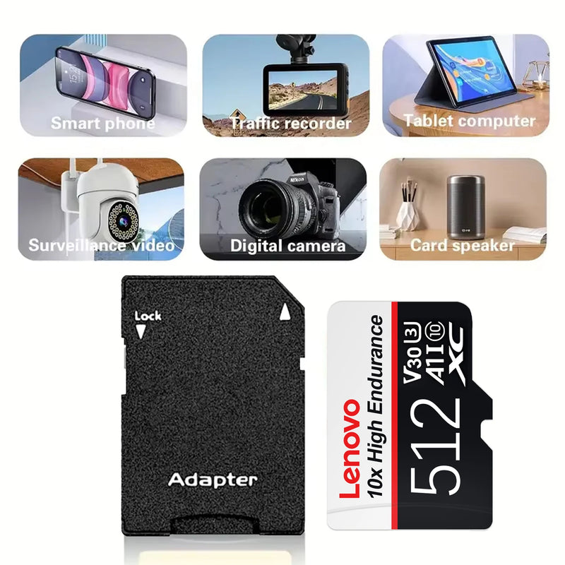 NEW Lenovo High Speed Micro SD Card 512GB U3 V30 Memory Card 256GB 128GB 64GB TF Card For Cell Phone Camera Computer