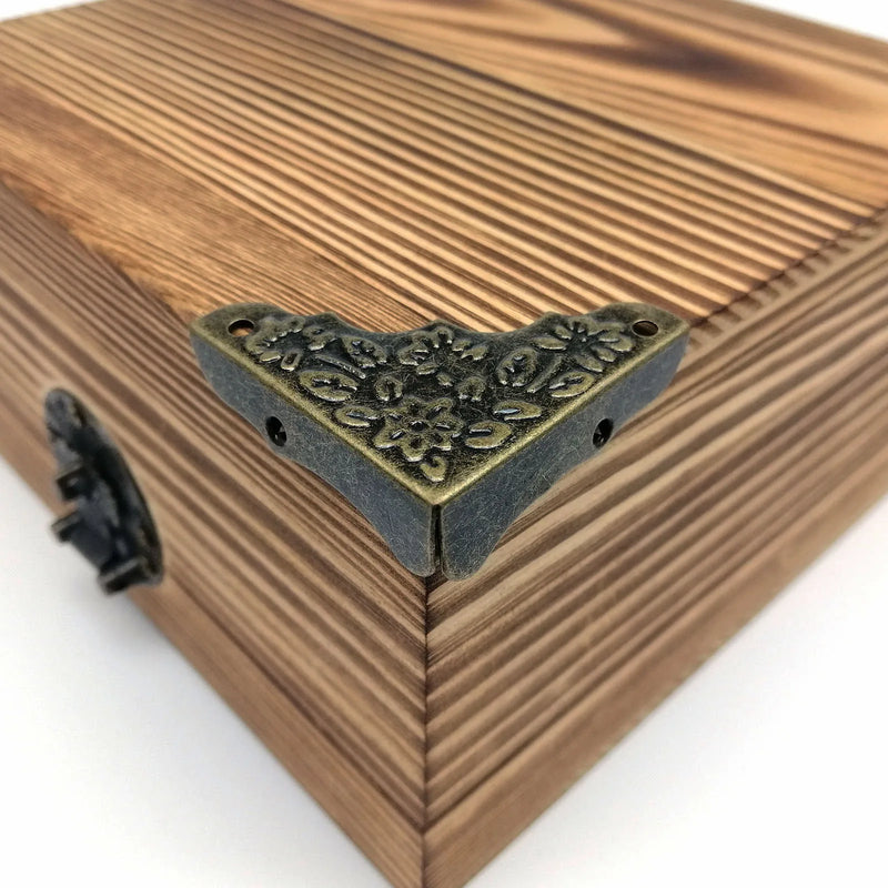 12pcs Decorative Jewelry Chest Wine Gift Box Wooden Case Antique Brass Golden Furniture Corner Protector Cover with Screws Nails