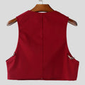 INCERUN Men Vests Solid Color Chain Decoration V Neck Sleeveless Crop Tops Men Streetwear Fashion Casual Male Waistcoats S-3XL