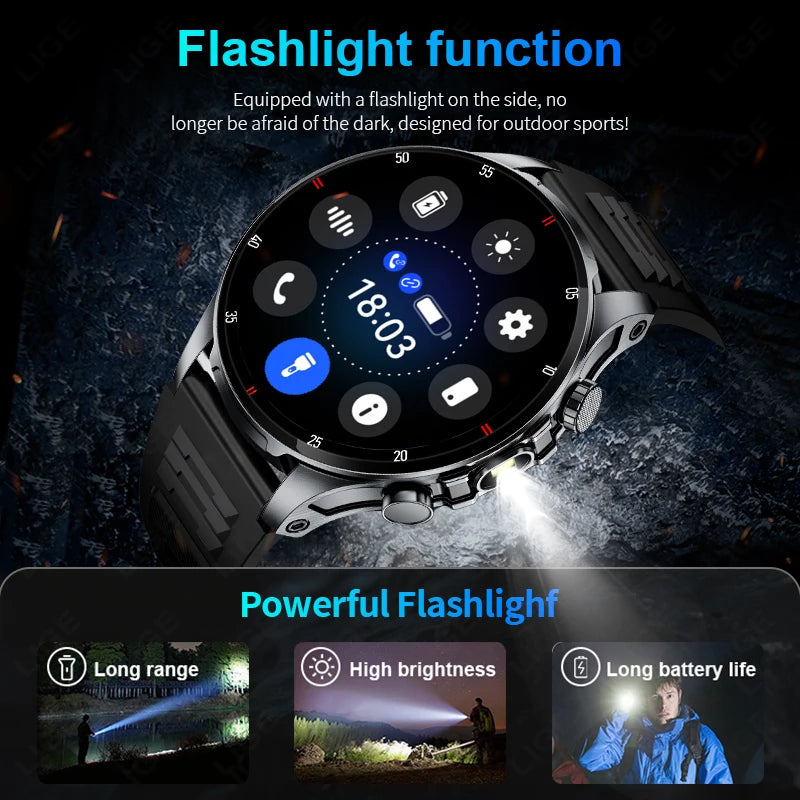 New Business Smart Watch Men LED Flashlight Bluetooth Call Heart Rate Sleep Monitor Outdoor Sports Fitness Waterproof Smartwatch