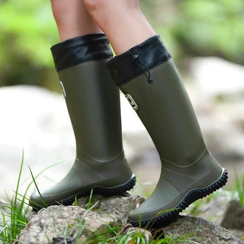Men‘s Rain Shoes Anti-slip Fashion Lightweight Outdoor Boots Men Long Boots Button-up Comfortable Flat Work Shoes Men