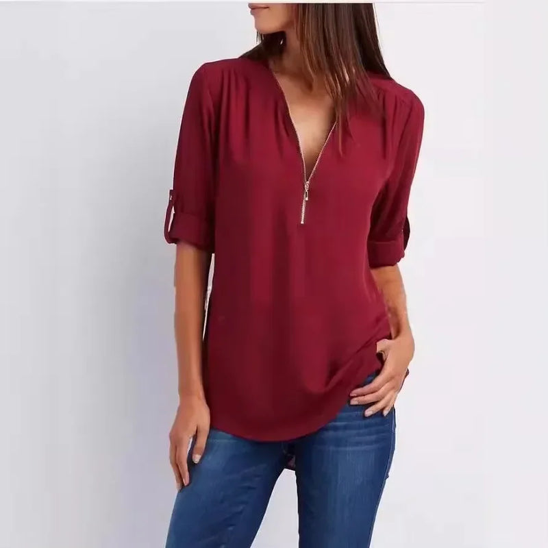 Women Cool Loose Shirt Deep V Neck Chiffon Fashion Blouse - View 11 | SAMAG