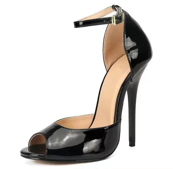 Summer Fish Mouth Sandals, Women's New Korean Version, One Line Buckle with Black, Sexy,Popular,Versatile,Thin Heels, High Heels