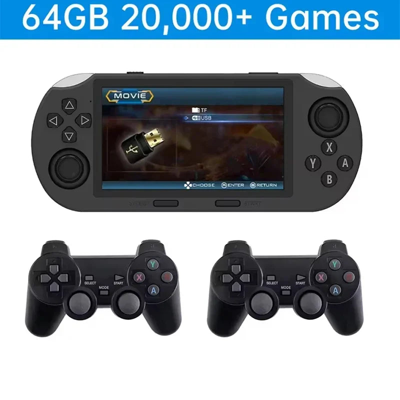 Game Player Handheld 4.5in IPS Screen Two Player Games+Game Handle Retro Video Game Console 64G 20000+ Game for PS1/GBA/SFC/MAME