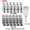 New 1.5V AAA 3600mAh+AA 5800mAh Lithium Ion Rechargeable Battery Fast Charging USB-C Li-ion Batteries 2000 Cycle with Free Cable