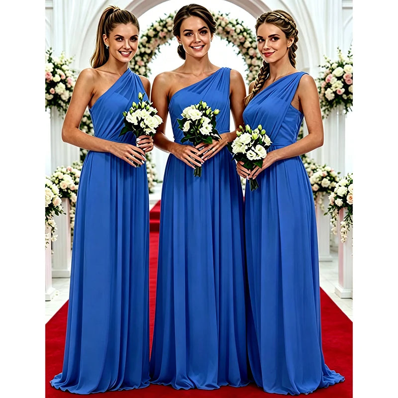 One Shoulder Lemon Yellow Bridesmaid Dresses Chiffon | SAMAG