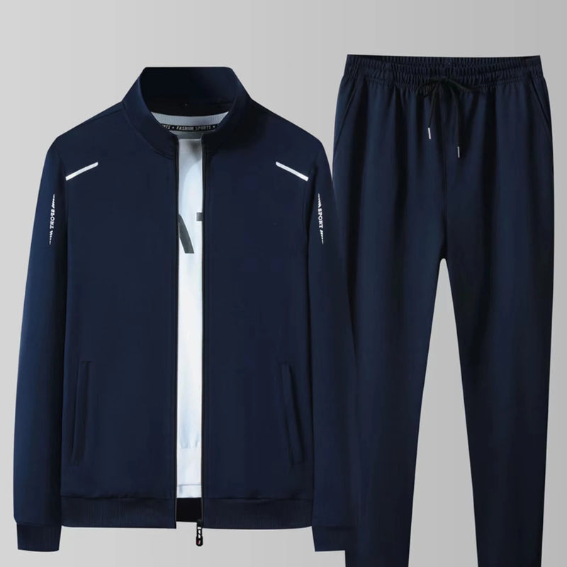 Men's Casual Sportswear Set, Spring and Autumn Stand - Up Collar Open Jacket, Elastic Waist Pants, Two - View 4 | SAMAG
