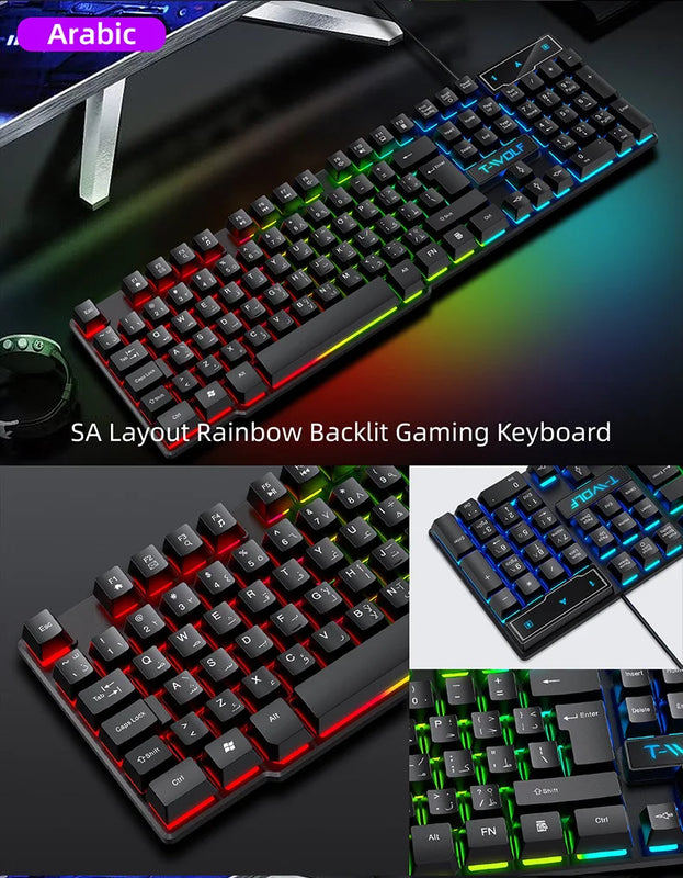 Mechanical Feel Gaming Keyboard Light Backlit RGB Wired Keyboard USB Office Home Media Keys Russian Spanish Arabic English