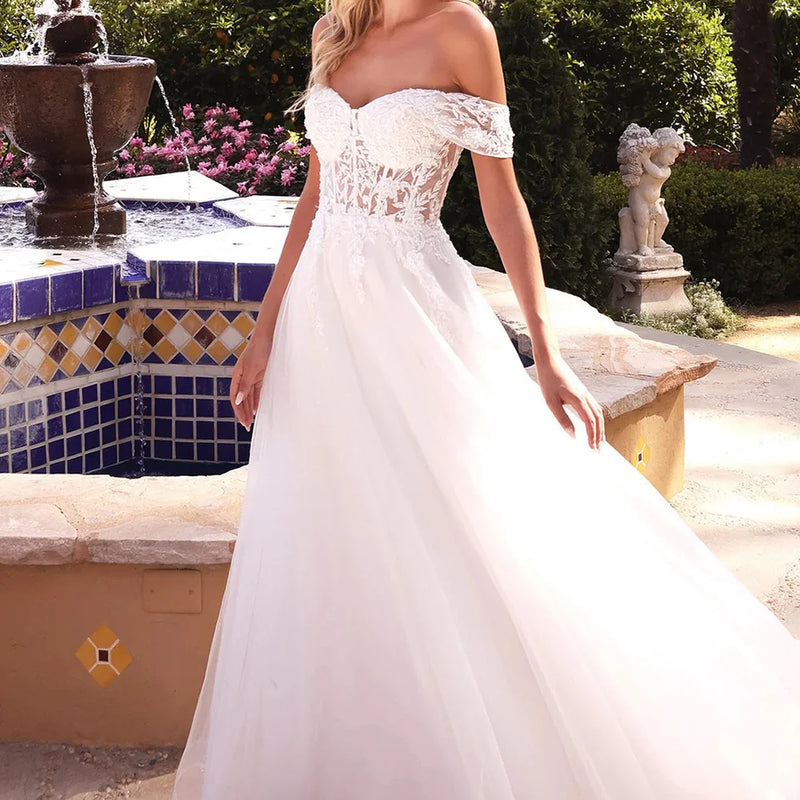 Customized A Line Wedding Dresses Off Shoulder Lace - View 4 | SAMAG