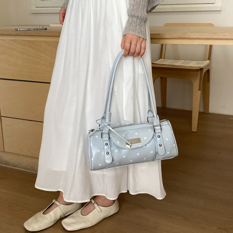 Polka Dot Top Handle Bag with Star Charm Y2k Daily Carry Purse Large Capacity Boston Bag for Women Commute Travel Everyday