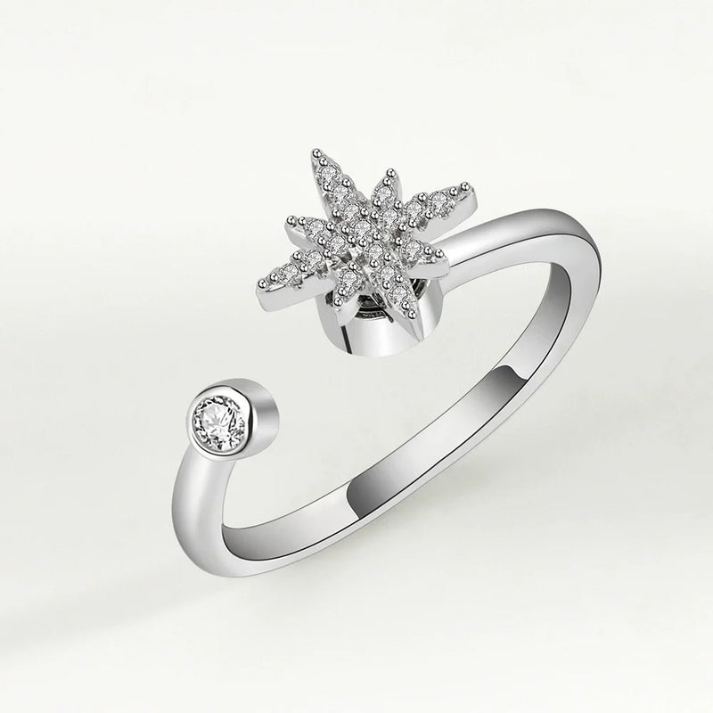 VENTFILLE 925 Sterling Silver Sunflower Diamond Zircon Rotatable Ring For Women Gift Relieve Stress Ring Jewelry Wholesale