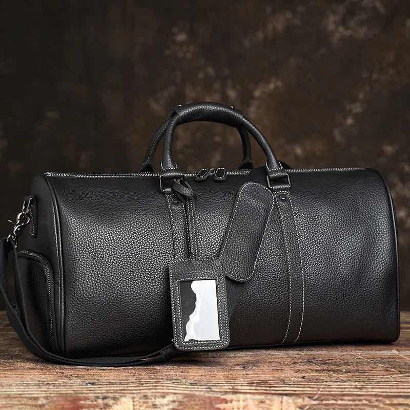 Vintage Men's Travel Bag Genuine Leather Hand Luggage Boston Bag Duffle Large Capacity Shoulder For 16 Inch Laptop NUPUGOO