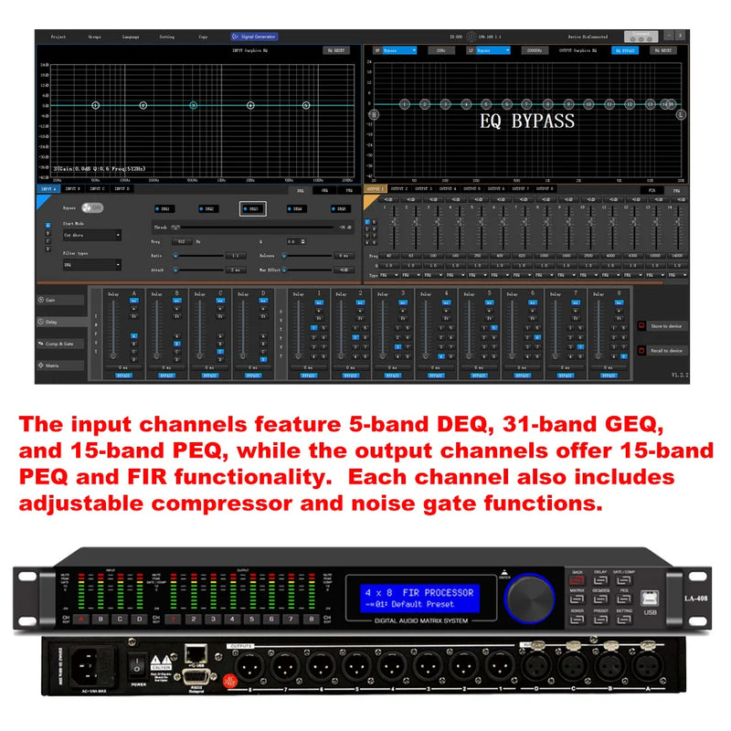 Professional DSP Audio Processor LA408 8 Channel 192kHz 32-bit 110dB SNR FIR PEQ GEQ for Studio Live Sound Recording Paulkitson