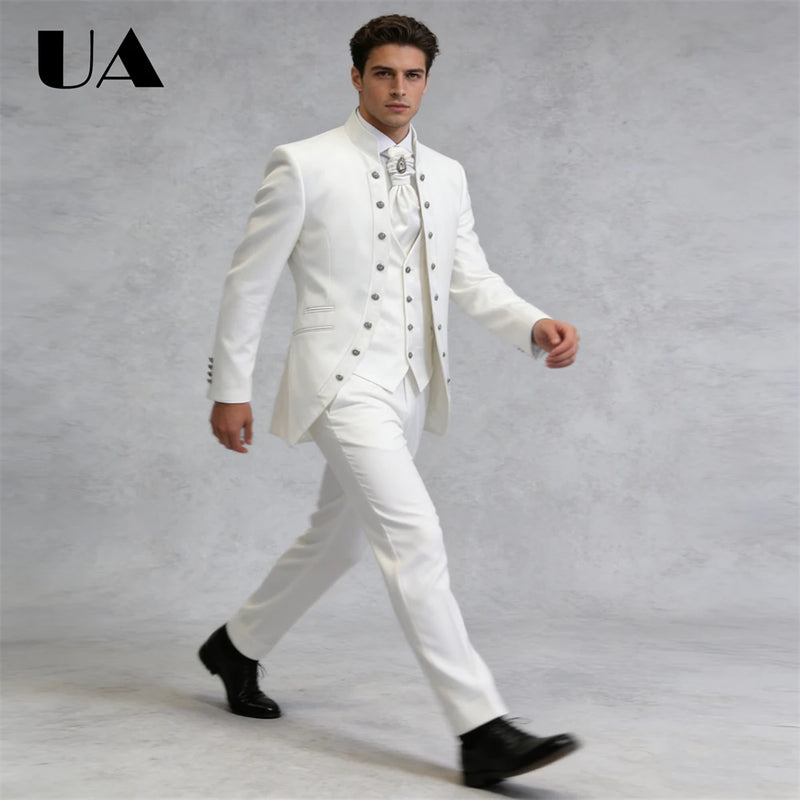 Affrica Style Mens 3-Piece Formal Suit Attire (Jacket Vest Pants) Tailored Sizing Wedding Suit for Groom and Bestman ULBYANRY