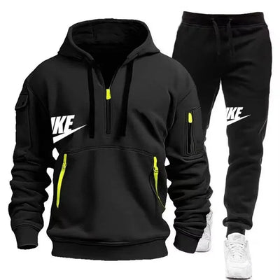 Men's autumn and winter suit zipper hoodie + trousers casual sportswear warm | SAMAG