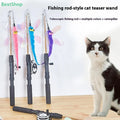 🍄Telescopic Fishing Rod Cat Teaser,Funny Kitten Wand Pet Toy