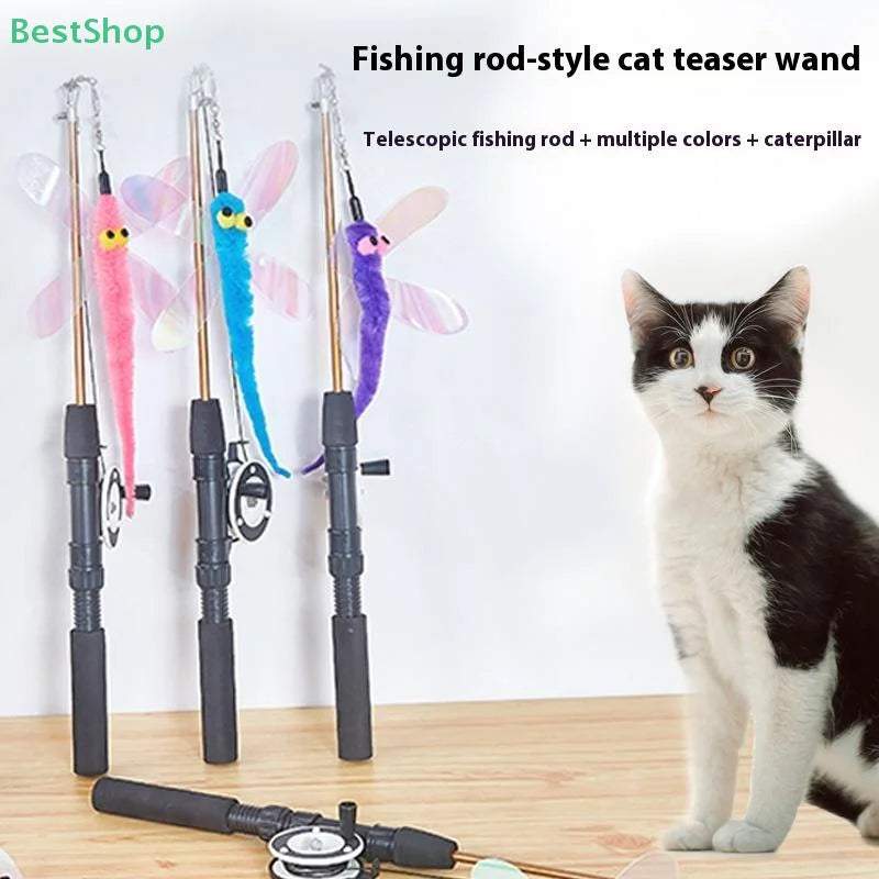 🍄Telescopic Fishing Rod Cat Teaser,Funny Kitten Wand Pet Toy