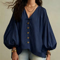 Autumn New Solid Color Fashion Single-breasted Loose Women Shirt Casual Retro Lantern Long-sleeved Versatile Female Vacation Top