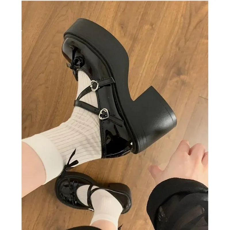 Lolita Shoes Women Japanese Style Mary Jane Shoes Women Vintage Shallow High Heels Chunky Platform Shoes Cosplay Female Sandals