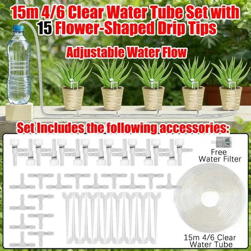 4/7mm Micro Drip Irrigation Kit 2-20m Adjustable Automatic Watering System for Garden Greenhouse Flower Beds Potted Plants
