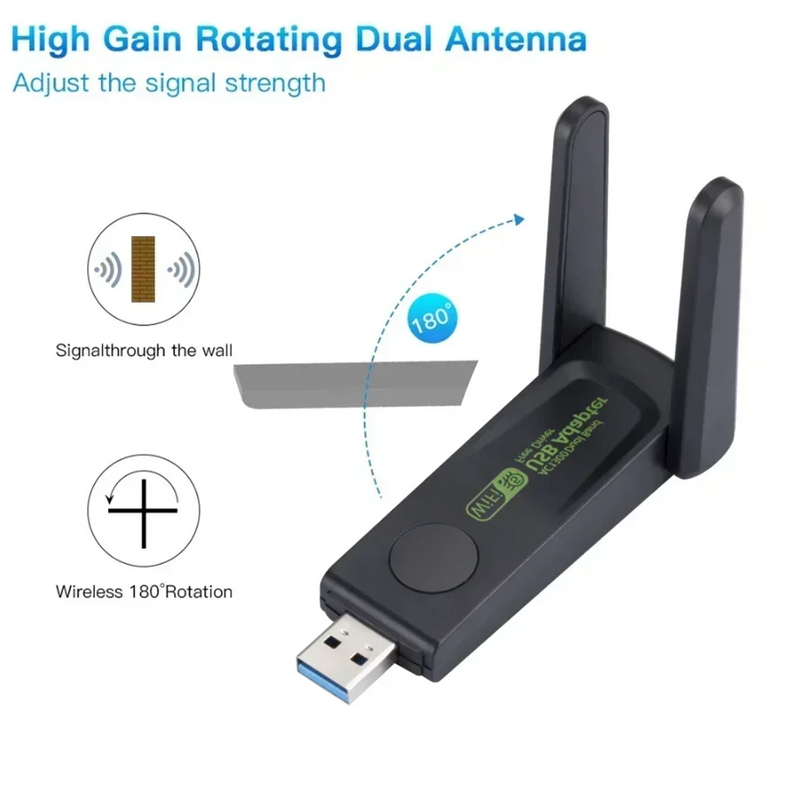 1300Mbps WiFi USB Adapter Dual Band 2.4G/5Ghz Wi - Fi Dongle 802.11AC Powerful Antenna Wireless Receiver - Visuel 2 | SAMAG