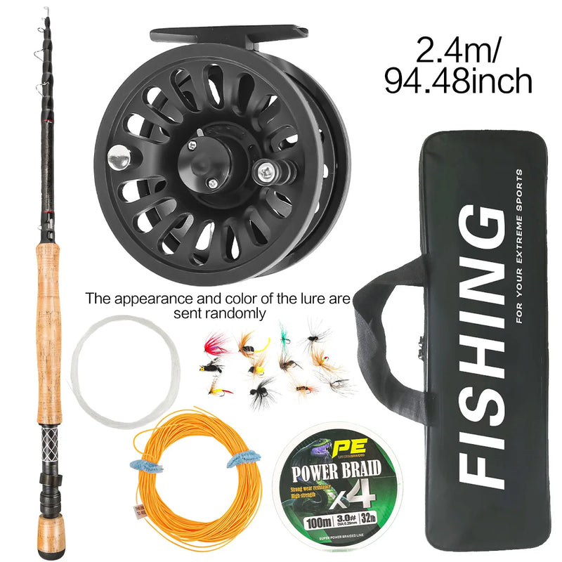 Carbon Fiber Fly Fishing Rod Reel Combo Kit 240cm 270cm Portable Full Set With Simulation Fly Lures Braided Line Storage Bag 8