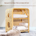 Double-Layer Wicker & Solid Wood Cat Bed for Cats and Small Dogs, Semi-Enclosed Large Cat Sofa, Indoor Pet Nest, Cat House
