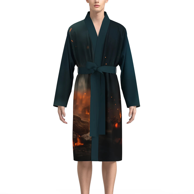 2026 Spring and Autumn New Men's Pajamas 3D Digital Printed Fierce Tiger Pattern Non-Fading Home Bathrobe Long Long Sleeve Pajam
