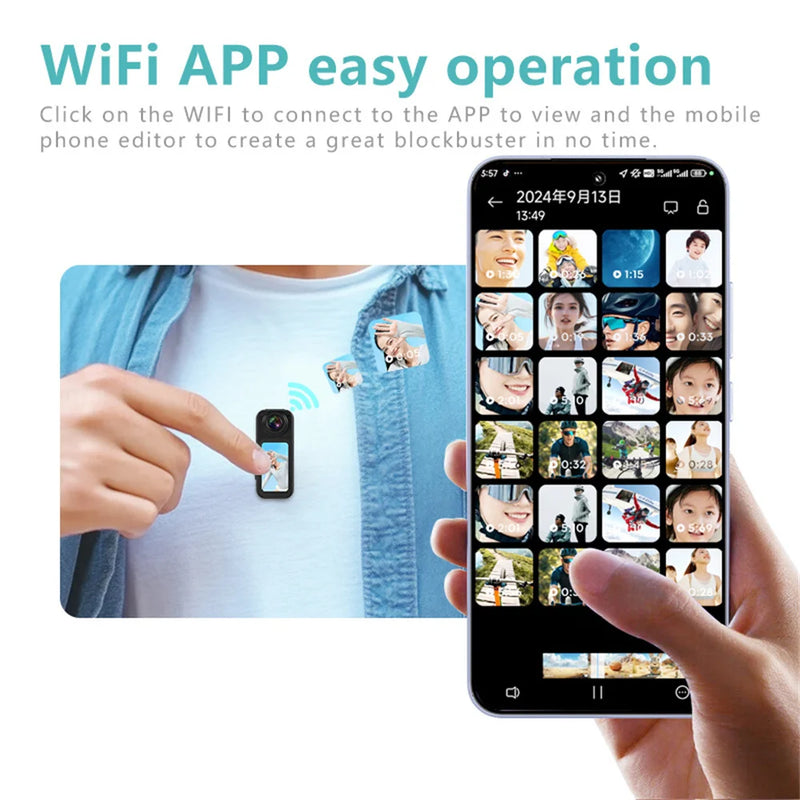 Mini 2.7K Thumb Action Camera 1080P Pocket Sport Cam 1.47 Inch 180 Angle WIFI Recorder Magnetic Attraction Bracket Camera