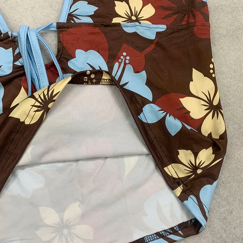 Vintage Y2K Ladies Flower Tankini Swimsuit Halter Neck | SAMAG