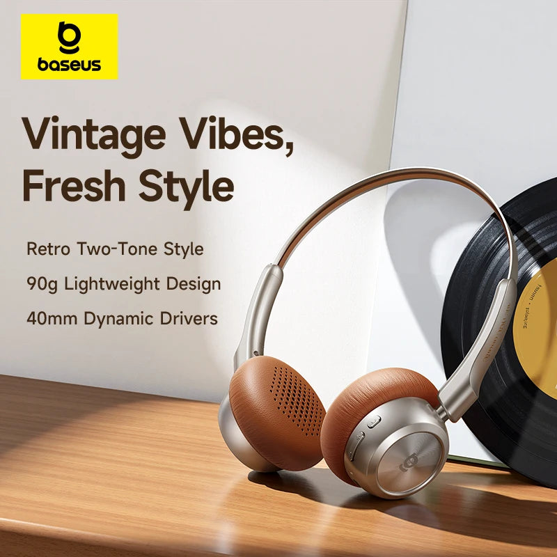 Baseus BH1 Air Wireless Headphones Bluetooth 6.0 ENC Noise Cancellation Lightweight 90g Over Ear Headset 80H Earphone