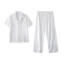 White Striped Men Pajamas Suit Short Sleeved Long Pants Thin Ice Silk Sleepwear Summer Satin Silk Home Clothing Set Pyjamas Male
