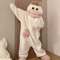 Autumn Winter Big Mouth Monster Cartoon One Piece Pajamas Thick Coral Fleece Warm Soft Casual Couple Home Loungewear In Stock