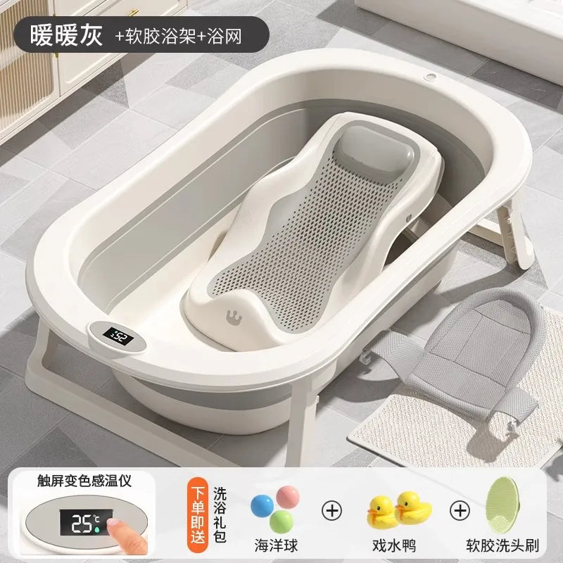 Foldable Baby Bathtub Large Portable Infant Bath Tub for Newborns Toddlers, Sitting Reclining Home Use Kids Bathing Supplies