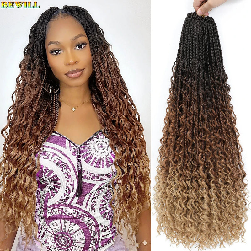 Bewill 1- 8 Packs Goddess Bohemian Box Braids Crochet Hair With Curly Ends 14 18 24 Inches Synthetic Box Braids Hair Extensions