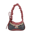 Sweet Lace Bow Prints Ladies Shoulder Bags Women's Contrast Color Lightweight Underarm Bags Pleated Design Female Hobos Handbags